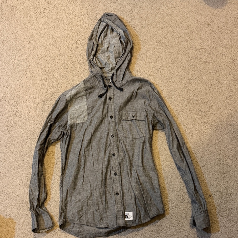 Men's Casual Gray Hooded Shirt Jacket